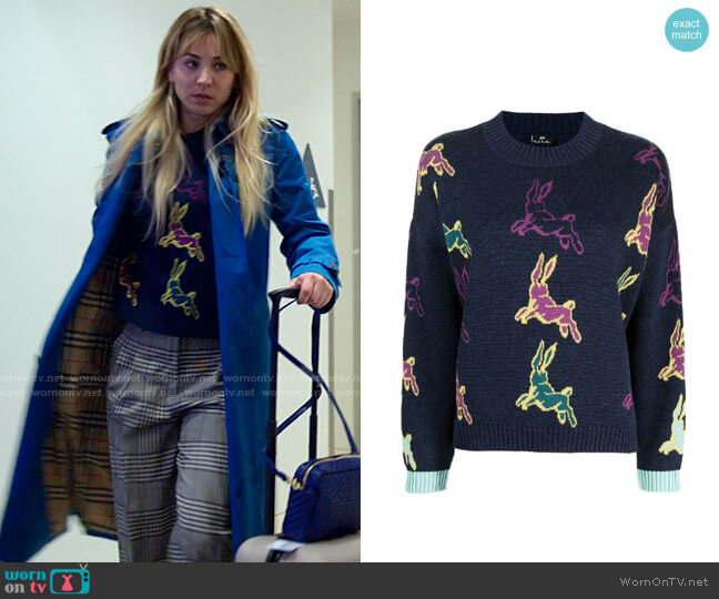 PS Paul Smith Rabbit Intarsia Jumper worn by Cassie Bowden (Kaley Cuoco) on The Flight Attendant
