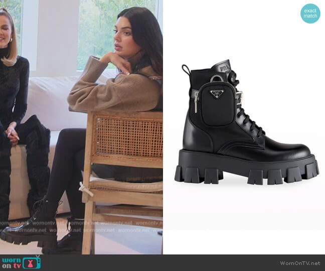 Prada Leather Zip Pocket Combat Booties worn by Kendall Jenner (Kendall Jenner) on The Kardashians