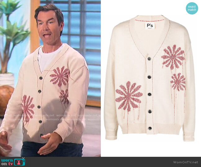 Presidents Intarsia-knit Floral Cardigan worn by Jerry O'Connell on The Talk