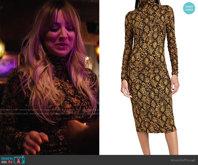 Proenza Schouler Sheer Stretch Jersey Turtleneck Dress worn by Cassie Bowden (Kaley Cuoco) on The Flight Attendant