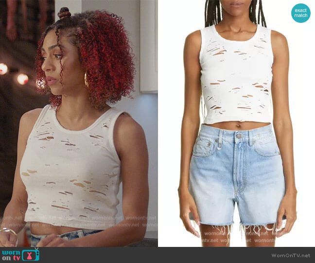 R13 Distressed Cotton Tank worn by Patience (Chelsea Tavares) on All American
