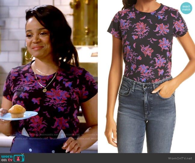 Rag & Bone Floral Crewneck T-Shirt worn by Randi (Kyla Pratt) on Call Me Kat