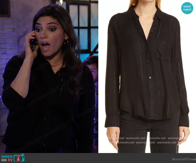 Rails Hunter Metallic Windowpane Plaid Button-Up Shirt worn by Brook Lynn Quartermaine (Amanda Setton) on General Hospital