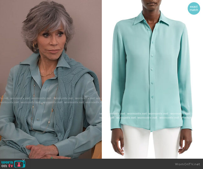 Ralph Lauren Harrison Silk Button-Down Shirt worn by Grace (Jane Fonda) on Grace and Frankie