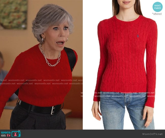 Ralph Lauren Cable Knit Sweater worn by Grace (Jane Fonda) on Grace and Frankie