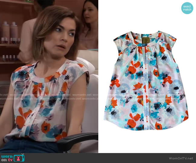 Rebecca Taylor Floral Print Top worn by Elizabeth Webber (Rebecca Herbst) on General Hospital
