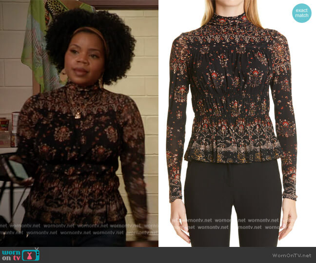 Rebecca Taylor Mesh Shell Long Sleeve Top worn by Amara Patterson (Kelly Jenrette) on All American Homecoming