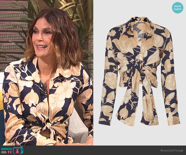 Reiss Linen Printed Tie Waist Blouse