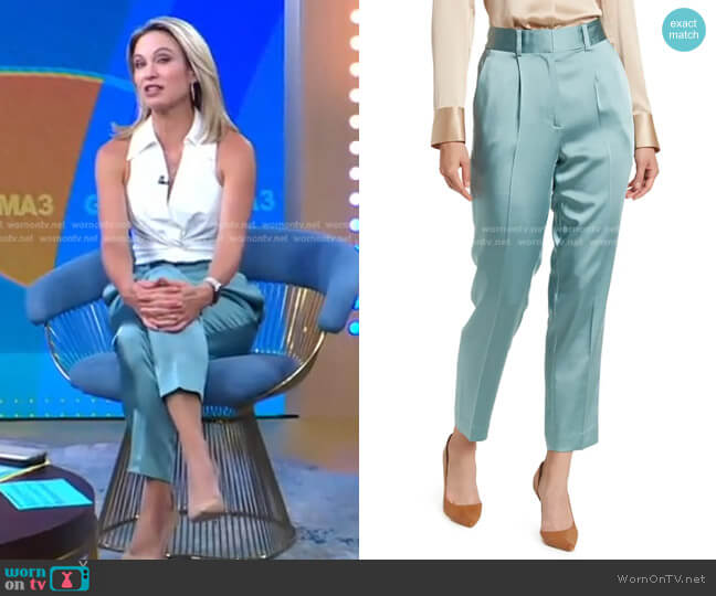 Reiss Elyssah Satin Trousers worn by Amy Robach on Good Morning America