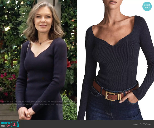 Reiss Emira Ribbed Top in Navy worn by Diane Jenkins (Susan Walters) on The Young and the Restless