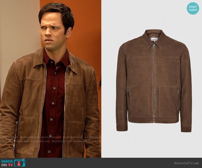 Reiss Lace Suede Jacket in Mushroom worn by Freddie Benson (Nathan Kress) on iCarly