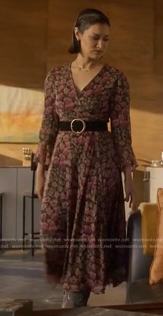 Ren’s floral midi wrap dress on Big Sky