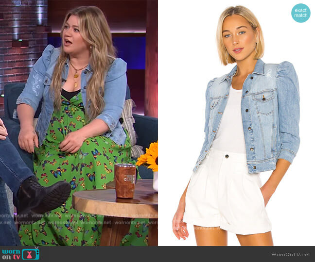 Retrofete Ada Denim Jacket in Light Blue Stone worn by Kelly Clarkson on The Kelly Clarkson Show