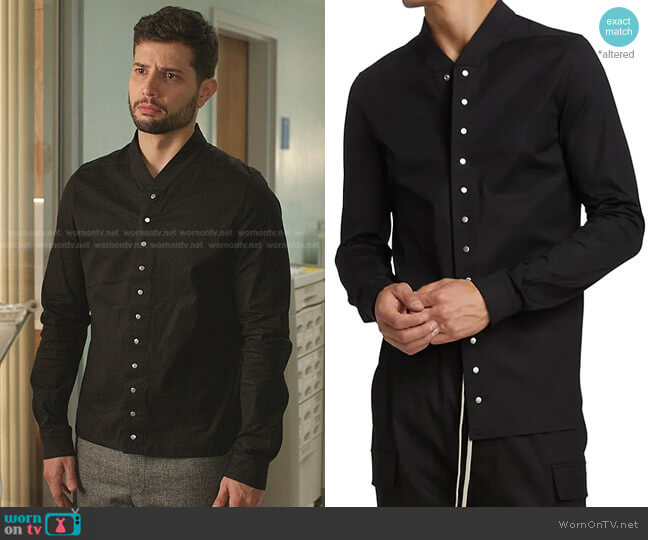 Rick Owens Snap Closure Standing Collar Shirt worn by Sam Flores (Rafael de la Fuente) on Dynasty