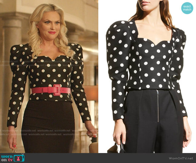 Rohe Fiona Puff-Sleeve Top worn by Alexis Carrington (Elaine Hendrix) on Dynasty