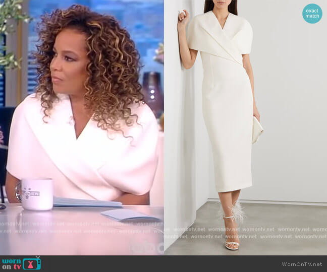 Safiyaa Flora cape-effect crepe midi dress worn by Sunny Hostin on The View