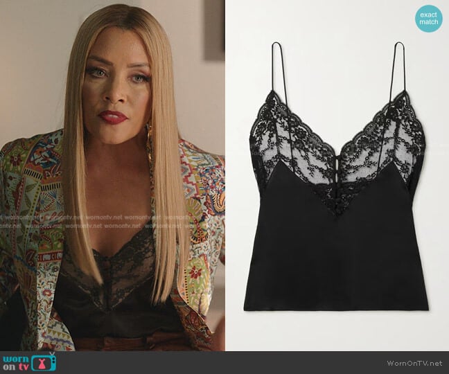 Saint Laurent Lace and Silk Satin Camisole worn by Dominique Deveraux (Michael Michele) on Dynasty