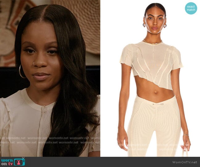 Sami Miro Vintage Asymmetric Mesh Tee worn by Simone (Geffri Hightower) on All American Homecoming