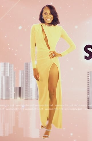Sanya’s yellow front cutout dress on The Real Housewives of Atlanta