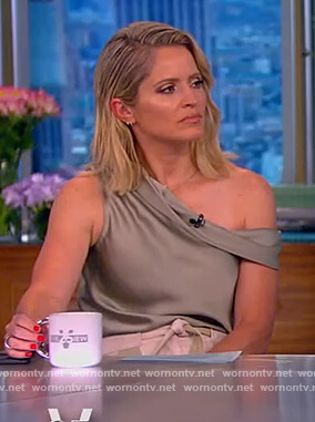 Sara’s sage satin one shoulder top on The View