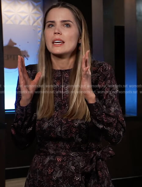 Sasha’s black floral print dress on General Hospital