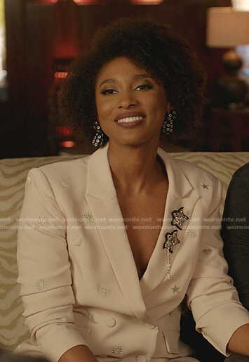 Sasha’s white star embellished blazer on Dynasty