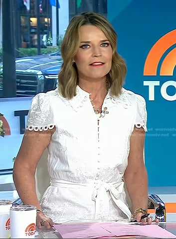 Savannah’s white embroidered shirtdress on Today