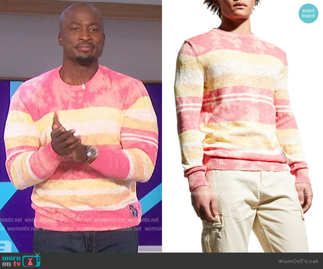 Scotch and Soda Bleach Tie-Dye Striped Sweater worn by Akbar Gbajabiamila on The Talk