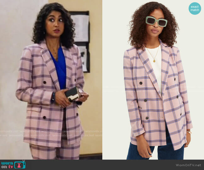 Scotch & Soda Houndstooth Double-Breasted Blazer worn by Mikaela Shaw (Vella Lovell) on Mr Mayor