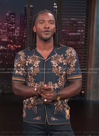 Scott’s navy floral shirt on Access Hollywood