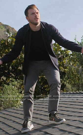 Connor’s navy leather sneakers on Home Economics