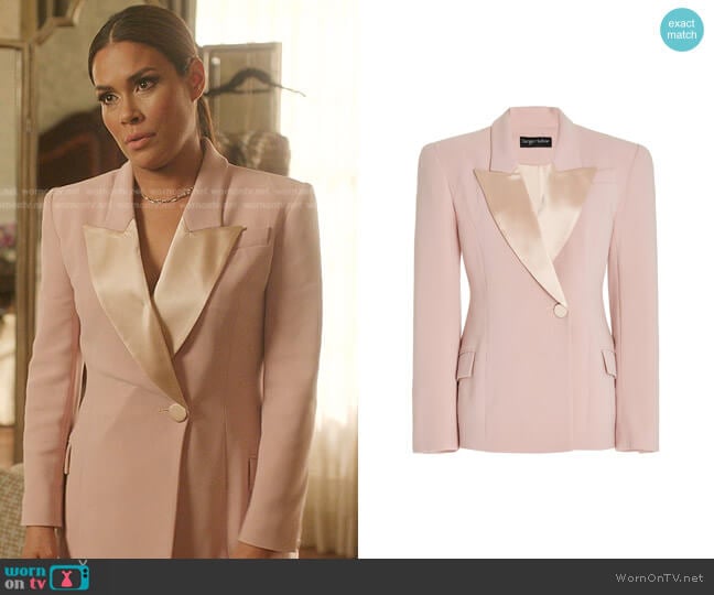 Sergio Hudson Satin-Trimmed Crepe Tuxedo Jacket worn by Cristal Jennings (Daniella Alonso) on Dynasty