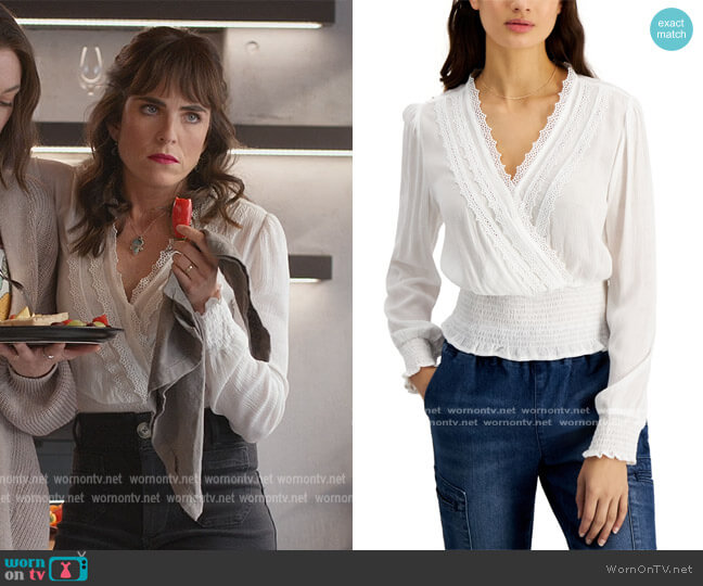 Self Esteem Smocked Lace-Trim Top worn by Marina (Karla Souza) on Home Economics