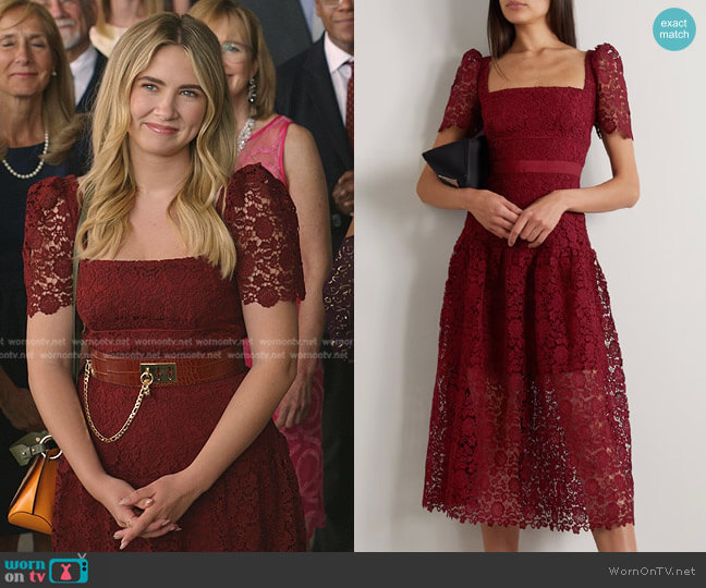 Self Portrait Guipure Lace Midi Dress worn by Amanda Carrington (Eliza Bennett) on Dynasty
