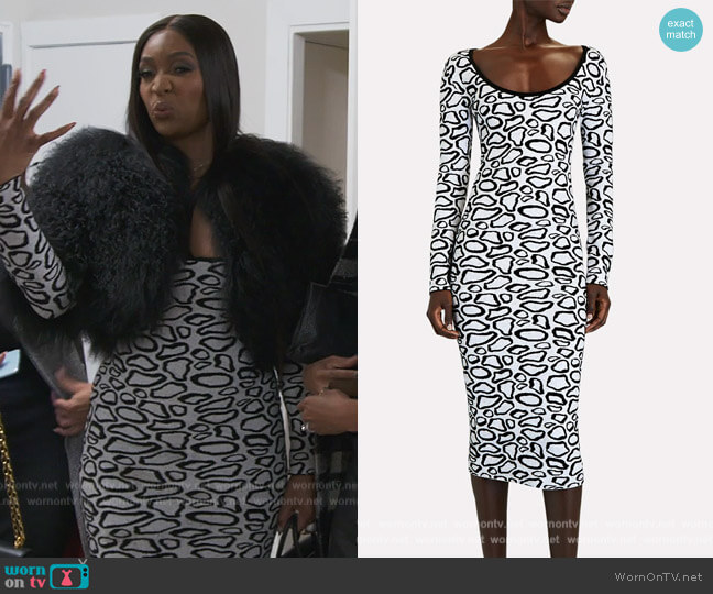 Sergio Hudson Giraffe Scoop Neck Sweater Dress worn by Marlo Hampton on The Real Housewives of Atlanta