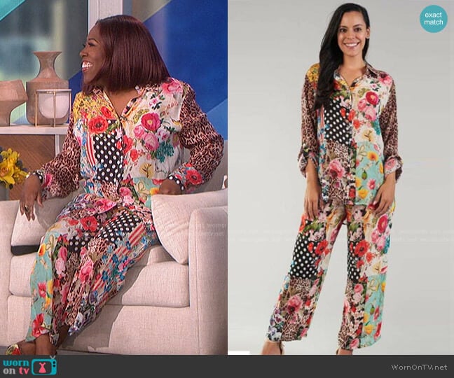Shana Dot Floral Silk Viscose Shirt worn by Sheryl Underwood on The Talk