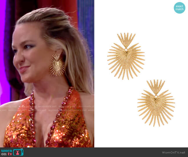 Kenneth Jay Lane Gold Fan Drop Post Earrings worn by Sharon Newman (Sharon Case) on The Young and the Restless