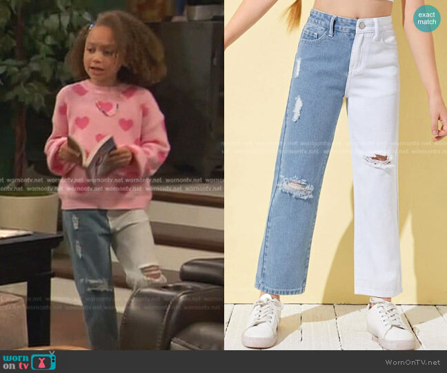 Shein Girls Ripped Spliced Jeans worn by Alice Baxter (Mykal-Michelle Harris) on Ravens Home