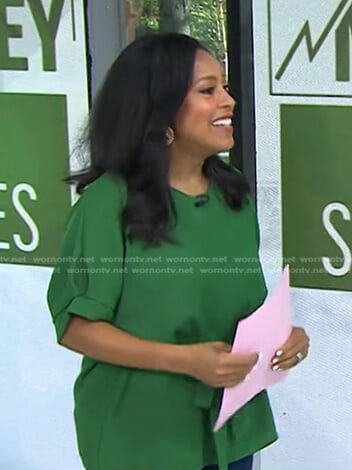 Sheinelle’s green tie waist top and earrings on Today