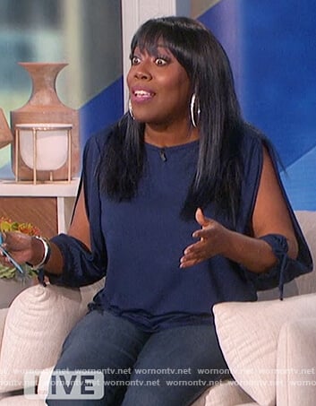 Sheryl’s blue split sleeve blouse on The Talk