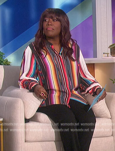 Sheryl’s multicolored stripe blouse on The Talk