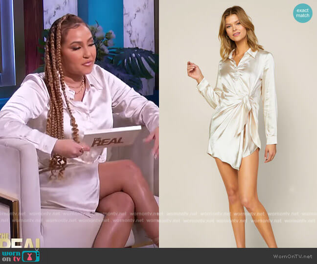 Skies Are Blue Draped Front Tie Dress worn by Adrienne Houghton on The Real