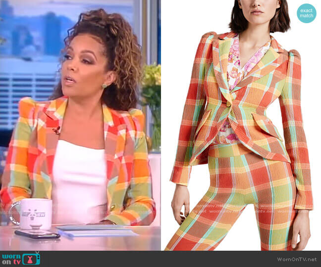 Smythe Plaid Puff Sleeve Cotton Blend Blazer worn by Sunny Hostin on The View