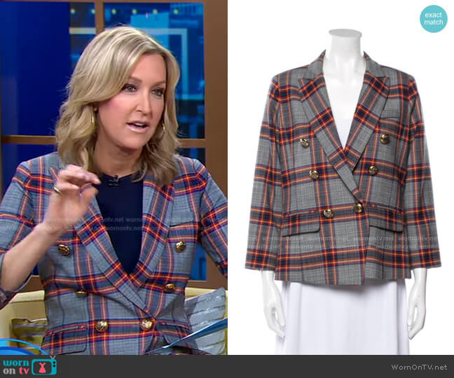 Smythe Plaid Double Breasted Blazer worn by Lara Spencer on Good Morning America