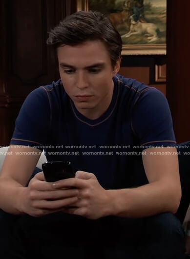Spencer’s blue contrast trim tee on General Hospital