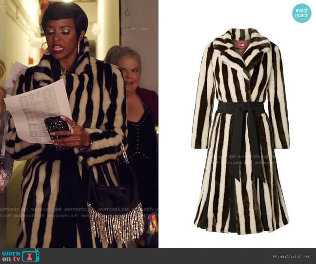 Staud Bungalow Striped Faux Fur Coat worn by Wickie Roy (Renée Elise Goldsberry) on Girls5eva