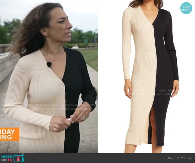 Staud Shoko Dress in Buff/Black worn by Michelle Miller on CBS Mornings