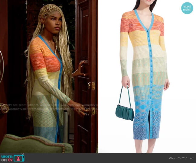 Staud Shoko Dress in Rainbow Multi worn by Paris Buckingham (Diamond White) on The Bold and the Beautiful