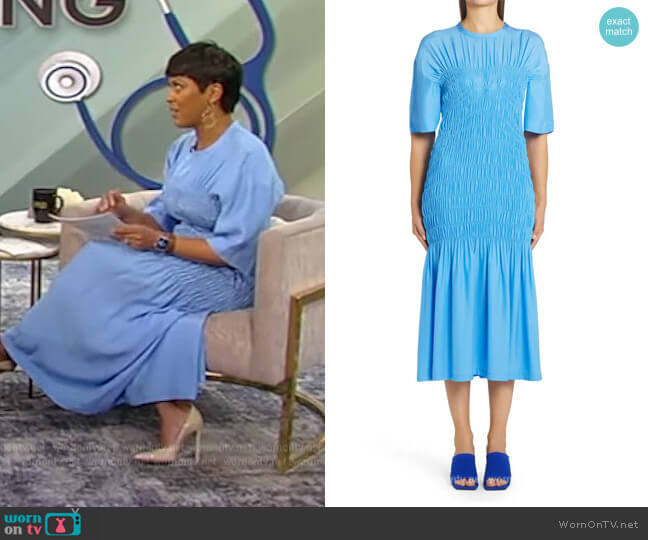 Stella McCartney Smocked Silk Midi Dress worn by Tamron Hall on Tamron Hall Show