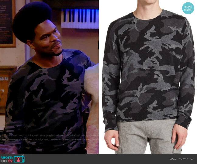 Stewart of Scotland Cashmere Camo Sweater worn by Carter (Julian Gant) on Call Me Kat